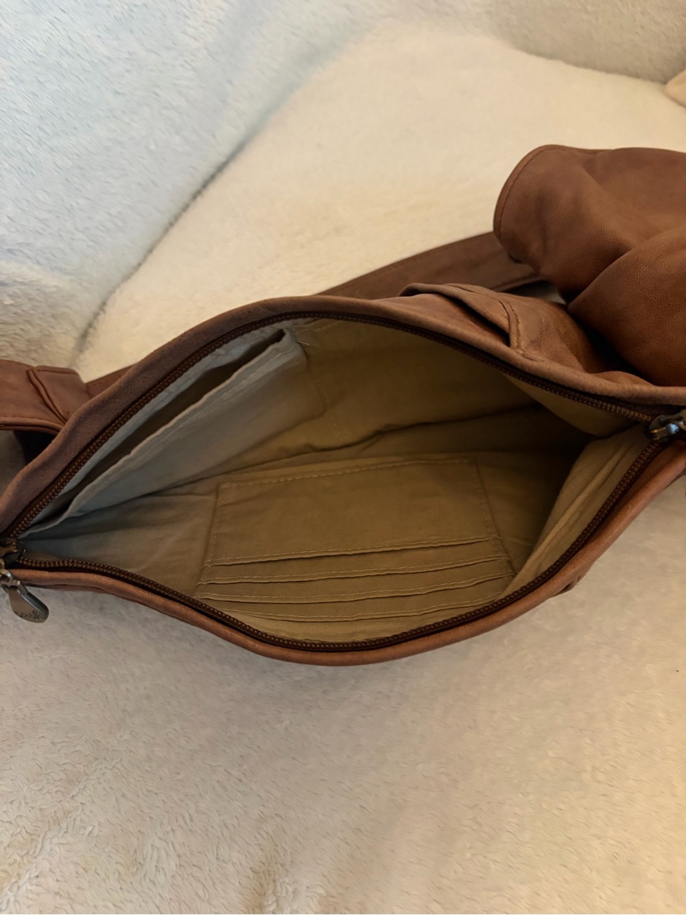 Sash Brown Leather Crescent Sling Bag - Picture 7 of 14